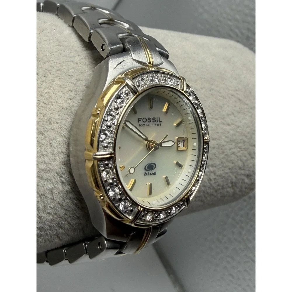 Fossil Blue AM-3757 New Battery Ladies MOP Watch 27MM 6.75